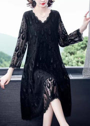 Classy Black Hollow Out Patchwork Lace Dress Bracelet Sleeve