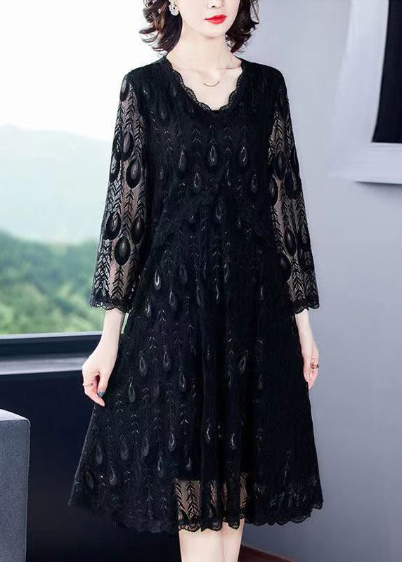 Classy Black Hollow Out Patchwork Lace Dress Bracelet Sleeve