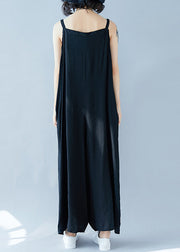 Classy Black Oversized Button Cotton Wide Leg Jumpsuit Summer