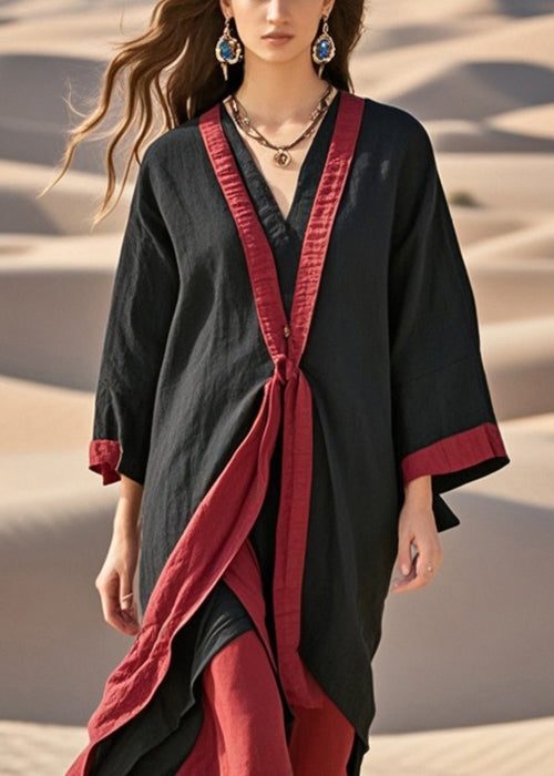 Classy Black Oversized Patchwork Cotton Vacation Dresses Spring