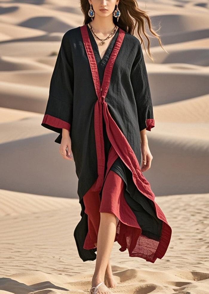 Classy Black Oversized Patchwork Cotton Vacation Dresses Spring