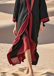 Classy Black Oversized Patchwork Cotton Vacation Dresses Fall