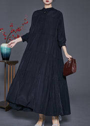 Classy Black Oversized Patchwork Exra Large Hem Cotton Dresses Spring