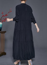 Classy Black Oversized Patchwork Exra Large Hem Cotton Dresses Spring