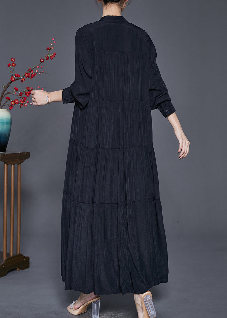 Classy Black Oversized Patchwork Exra Large Hem Cotton Dresses Spring