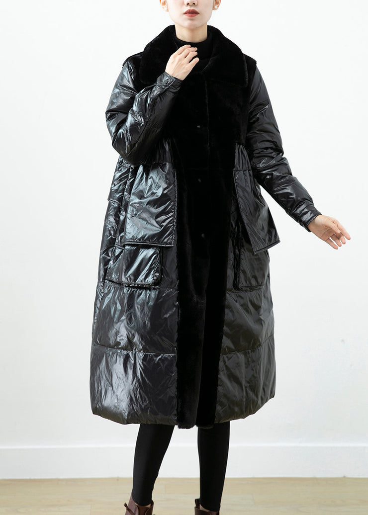 Classy Black Oversized Patchwork Mink Velvet Duck Down Down Jacket Winter