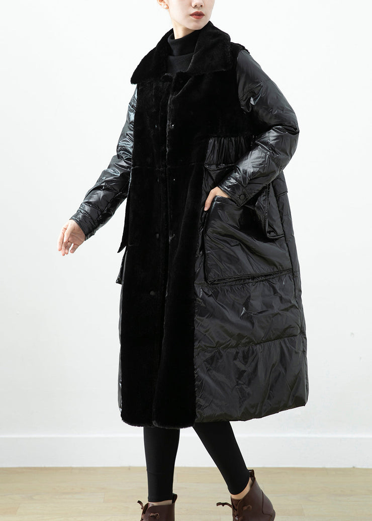 Classy Black Oversized Patchwork Mink Velvet Duck Down Down Jacket Winter