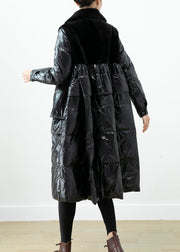 Classy Black Oversized Patchwork Mink Velvet Duck Down Down Jacket Winter