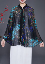 Classy Black Oversized Print Chiffon UPF 50+ Smock Fall