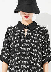 Classy Black Oversized Print Low High Design Chiffon Long Shirt Half Sleeve