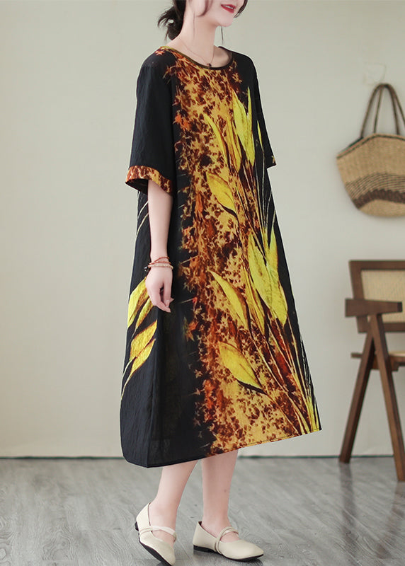 Classy Black Oversized Print Silk Holiday Dresses Summer