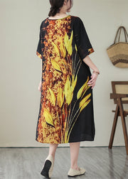 Classy Black Oversized Print Silk Holiday Dresses Summer