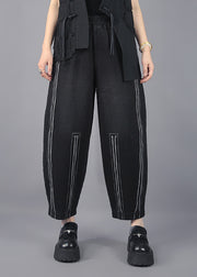 Classy Black Oversized Striped Cotton Harem Pants Spring