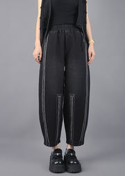 Classy Black Oversized Striped Cotton Harem Pants Spring