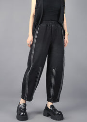 Classy Black Oversized Striped Cotton Harem Pants Spring