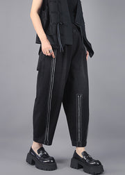 Classy Black Oversized Striped Cotton Harem Pants Spring