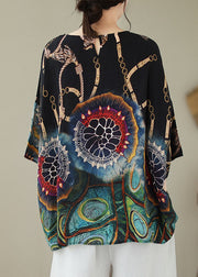 Classy Black Print Linen Top Summer