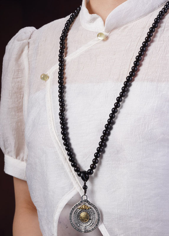 Classy Black Sandalwood Pendant Graduated Bead Necklace