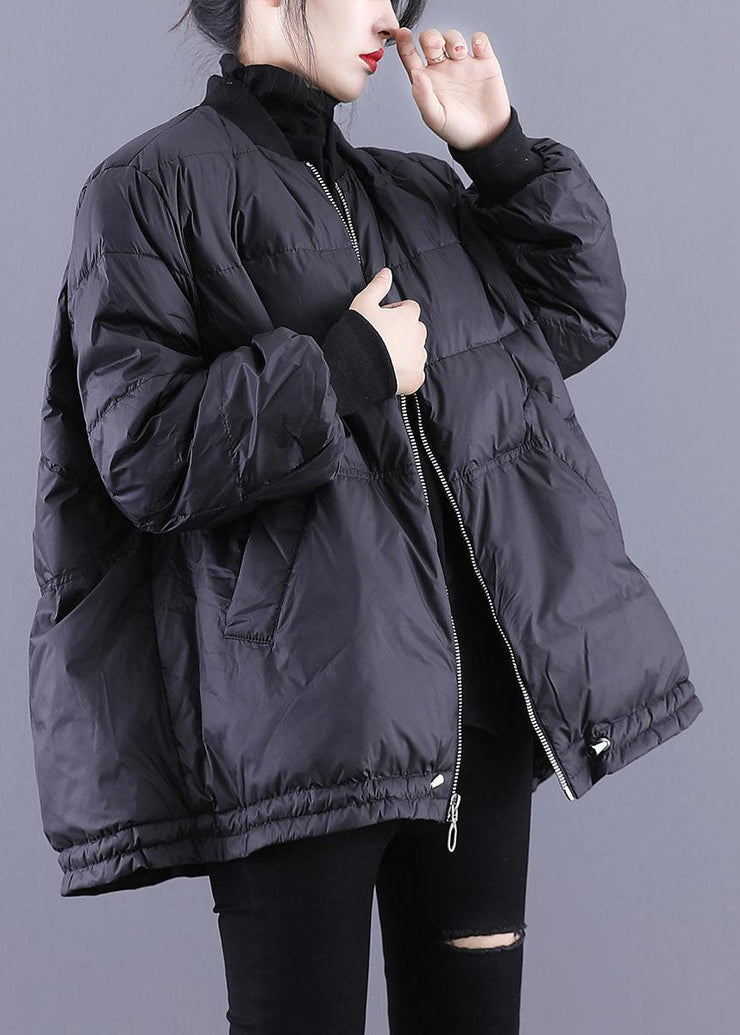 Classy Black Stand Collar Oversized Fine Cotton Filled Puffer Jacket Winter