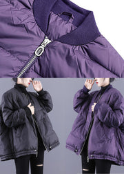 Classy Black Stand Collar Oversized Fine Cotton Filled Puffer Jacket Winter