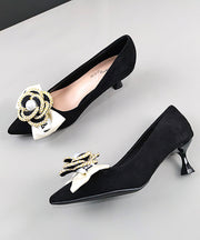 Classy Black Suede Splicing High Heels Pointed Toe