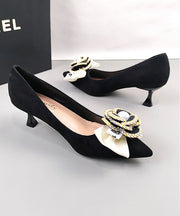 Classy Black Suede Splicing High Heels Pointed Toe