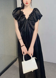 Classy Black V Neck Cinched Patchwork Silk Maxi Dresses Summer