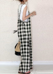 Classy Black White Plaid Oversized Cotton Overalls Jumpsuit Summer