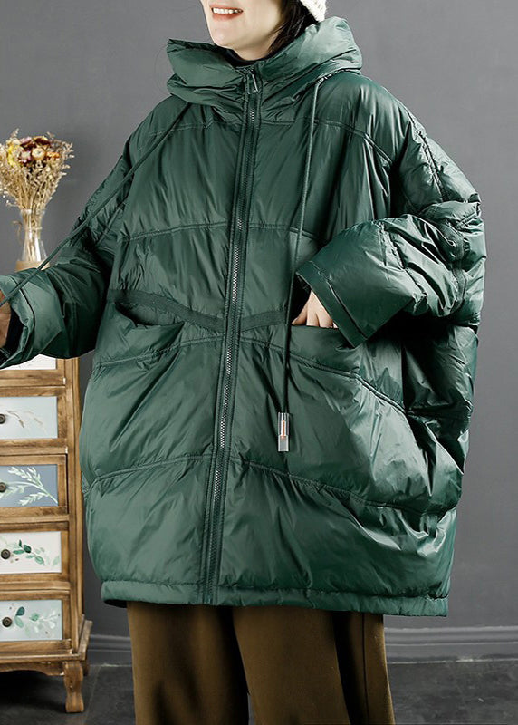 Classy Blackish Green Zip Up Drawstring Duck Down Jackets Winter