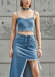 Classy Blue Asymmetrical Design Denim Skirts Fall