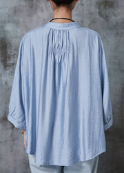 Classy Blue Oversized Lace Up Linen Shirts Summer