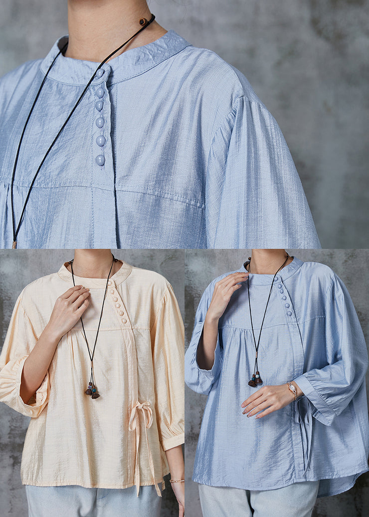 Classy Blue Oversized Lace Up Linen Shirts Summer