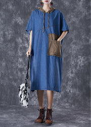 Classy Blue Oversized Patchwork Applique Denim Dress Summer