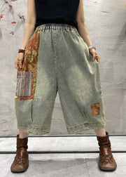 Classy Blue Print Patchwork Wide Leg Denim Pants Summer