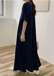 Classy Blue Solid Cotton Long Dresses Summer