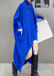 Classy Blue Turtleneck Cozy Knit Long Sweater Winter