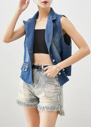 Classy Blue Zip Up Silm Fit Denim Vests Fall