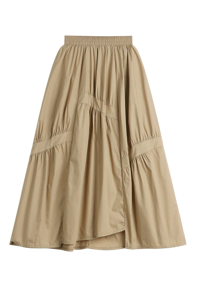 Classy Brown Asymmetrical Patchwork Wrinkled Elastic Waist Pockets Skirts Summer