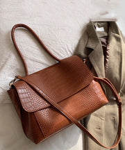 Classy Brown Patchwork Faux Leather Messenger Bag