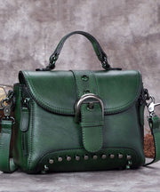 Classy Brown Rivet Durable Genuine Calf Leather Tote Handbag