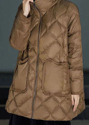 Classy Brown Stand Collar Zippered Duck Down Puffers Coats Winter