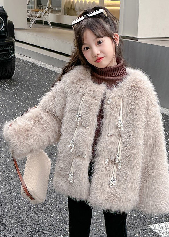 Classy Camel Button Tassel Thick Girls Mink Velvet Coats Winter