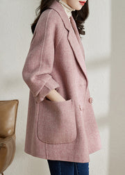 Classy Camel Peter Pan Collar Pockets Woolen Coats Spring