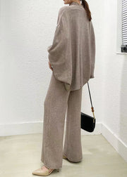 Classy Camel Sweaters And Wide Leg Pants Knit Two Piece Set Spring
