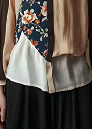 Classy Coffee Asymmetrical Patchwork Cotton Blouses Spring