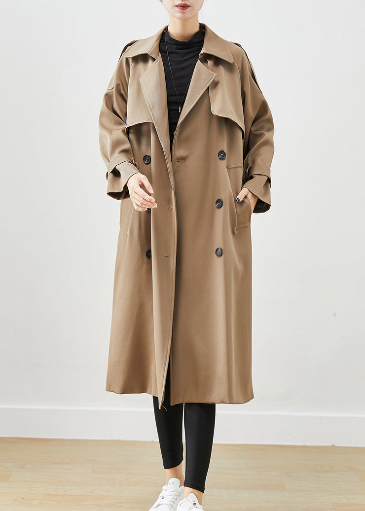 Classy Coffee Double Breast Pockets Cotton Trench Fall