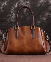 Classy Coffee Embossed Versatile Calf Leather Tote Handbag