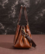 Classy Coffee Embossed Versatile Calf Leather Tote Handbag