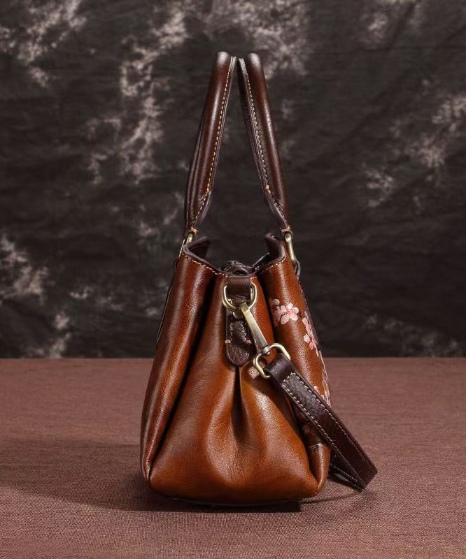 Classy Coffee Embossed Versatile Calf Leather Tote Handbag