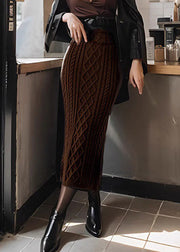 Classy Coffee High Waist Cable Knit Maxi Skirts Winter